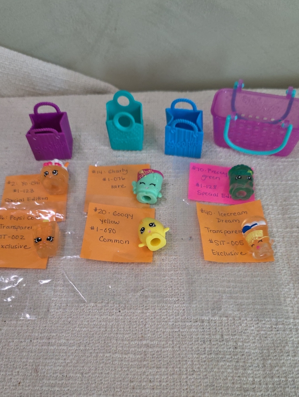 Shopkins Lot of 6 Special Edition Exclusive Transparent Figures + Cart Bags